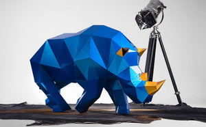 Stunning Blue Handcrafted BOLD Metal Sculpted RHINO Statue