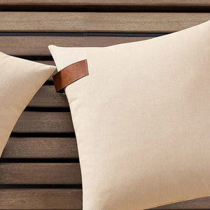 Cushion Covers Solid Color Pillow Case With Faux Leather Strap 100% Cotton - Set of 4