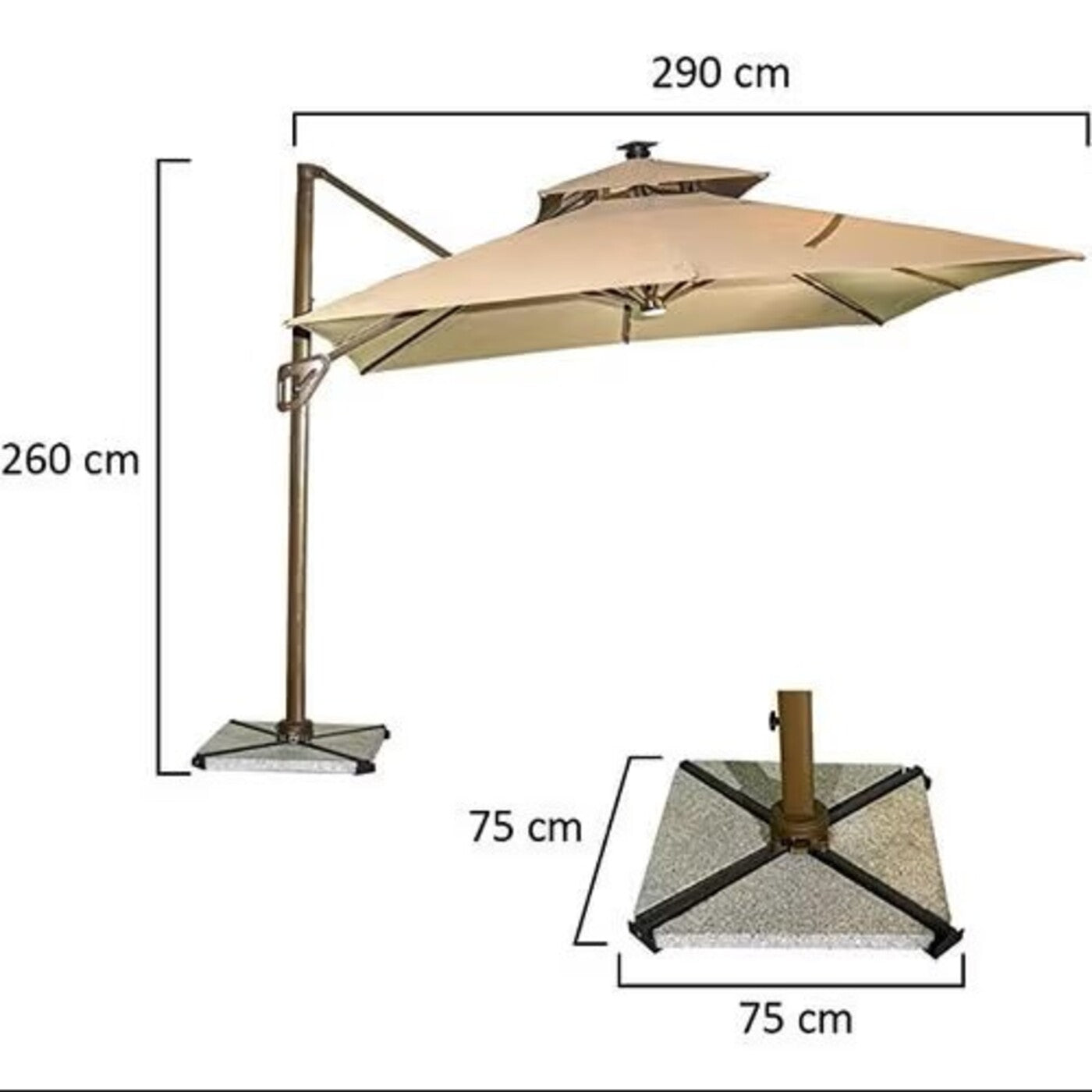 Khaki Double Layer Solar LED Bar Patio Umbrella - Parasols