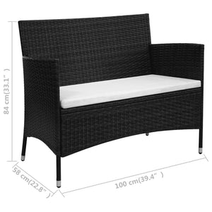 Galleria Design Garden Bench 90 cm Poly Rattan Black