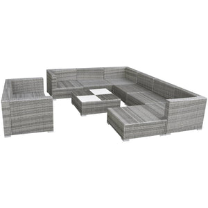 Galleria Design 10 Piece Garden Lounge Set with Cushions Poly Rattan Grey