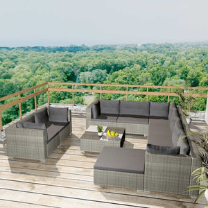 Galleria Design 10 Piece Garden Lounge Set with Cushions Poly Rattan Grey