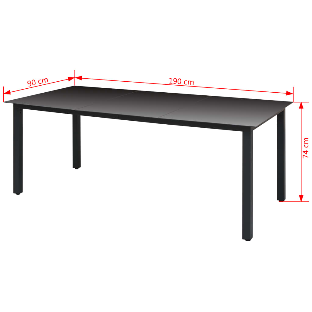 Galleria Design Garden Table Black 190x90x74 cm Aluminium and Glass