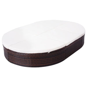 Galleria Design Outdoor Lounge Bed with Cushion Poly Rattan Brown