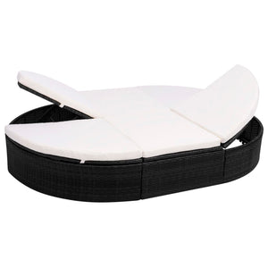 Galleria Design Outdoor Lounge Bed with Cushion Poly Rattan Black