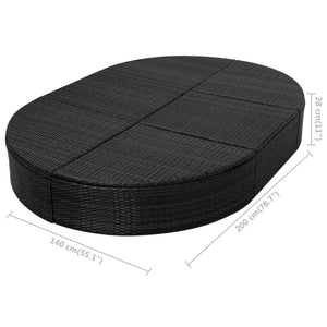 Galleria Design Outdoor Lounge Bed with Cushion Poly Rattan Black