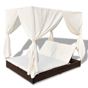 Galleria Design Outdoor Lounge Bed with Curtains Poly Rattan Brown