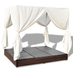 Galleria Design Outdoor Lounge Bed with Curtains Poly Rattan Brown