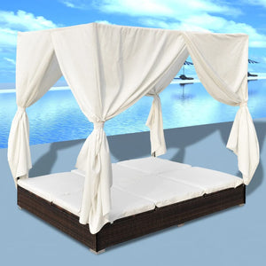 Galleria Design Outdoor Lounge Bed with Curtains Poly Rattan Brown