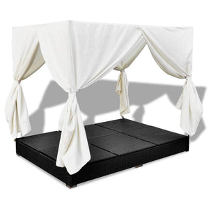 Galleria Design Outdoor Lounge Bed with Curtains Poly Rattan Black