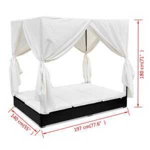 Galleria Design Outdoor Lounge Bed with Curtains Poly Rattan Black