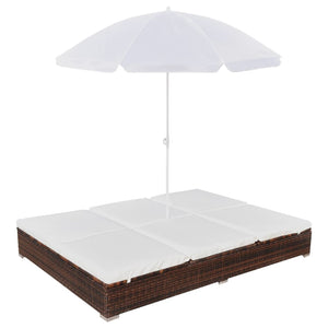 Galleria Design Outdoor Lounge Bed with Umbrella Poly Rattan Brown