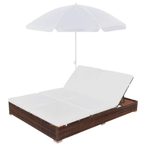 Galleria Design Outdoor Lounge Bed with Umbrella Poly Rattan Brown