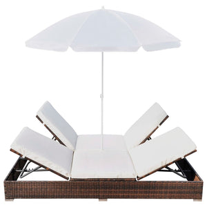 Galleria Design Outdoor Lounge Bed with Umbrella Poly Rattan Brown