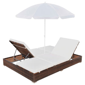 Galleria Design Outdoor Lounge Bed with Umbrella Poly Rattan Brown