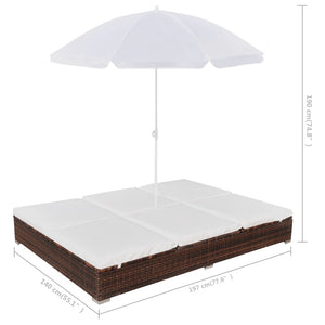 Galleria Design Outdoor Lounge Bed with Umbrella Poly Rattan Brown