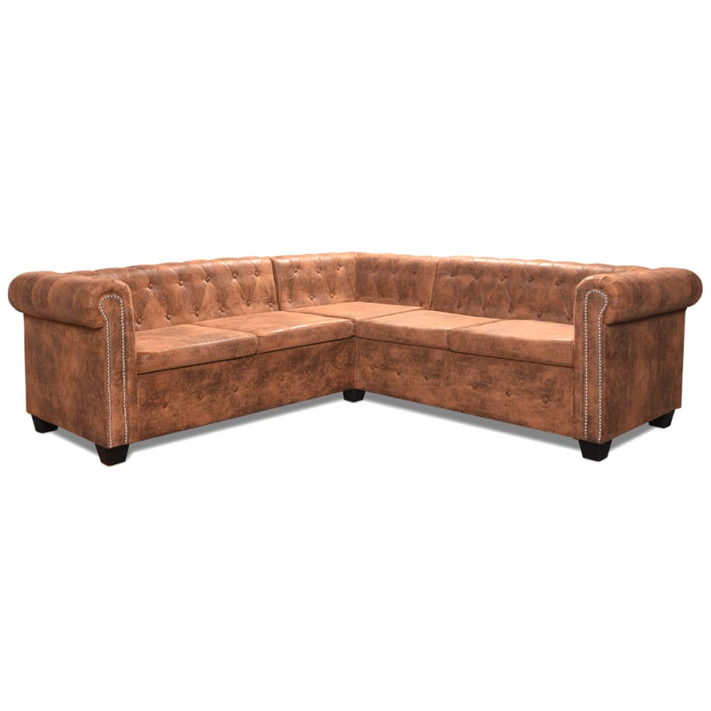 Galleria Design Chesterfield Corner Sofa 5-Seater Artificial Leather Brown