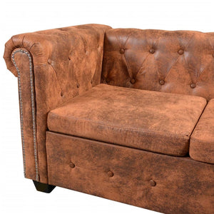 Galleria Design Chesterfield Corner Sofa 5-Seater Artificial Leather Brown