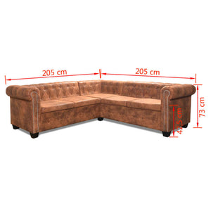 Galleria Design Chesterfield Corner Sofa 5-Seater Artificial Leather Brown