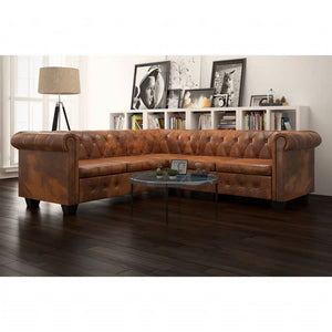 Galleria Design Chesterfield Corner Sofa 5-Seater Artificial Leather Brown