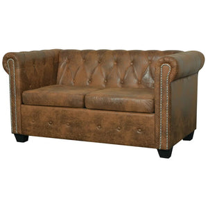 Galleria Design Chesterfield Sofa 2-Seater Artificial Leather Brown