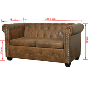 Galleria Design Chesterfield Sofa 2-Seater Artificial Leather Brown