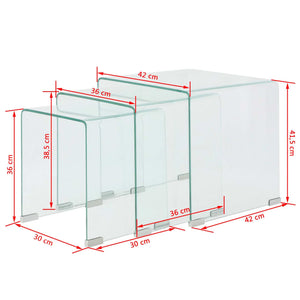 Galleria Design Three Piece Nesting Table Set Tempered Glass Clear