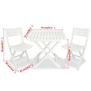 Galleria Design 3 Piece Folding Bistro Set Plastic White