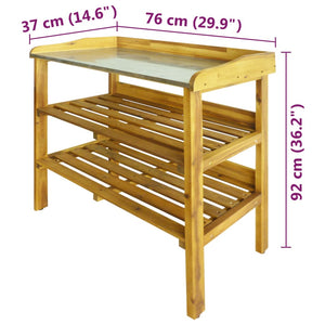 Galleria Design Potting Bench with 2 Shelves Solid Acacia Wood and Zinc