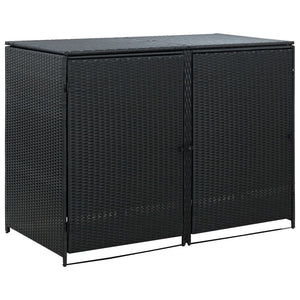 Galleria Design Double Wheelie Bin Shed Poly Rattan Black 148x80x111 cm