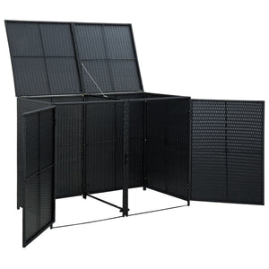 Galleria Design Double Wheelie Bin Shed Poly Rattan Black 148x80x111 cm