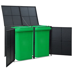 Galleria Design Double Wheelie Bin Shed Poly Rattan Black 148x80x111 cm