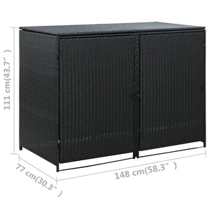 Galleria Design Double Wheelie Bin Shed Poly Rattan Black 148x80x111 cm