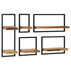 Galleria Design Wall Shelf Set 5 Pieces Solid Acacia Wood and Steel