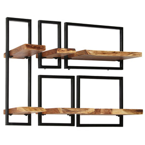 Galleria Design Wall Shelf Set 5 Pieces Solid Acacia Wood and Steel