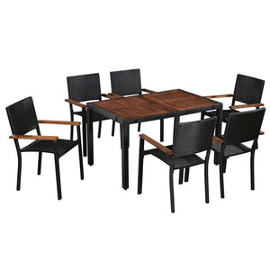 Galleria Design 7 Piece Outdoor Dining Set Poly Rattan and Acacia Wood Black