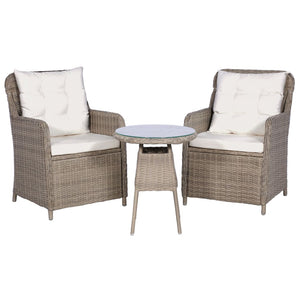 Galleria Design 3 Piece Bistro Set with Cushions and Pillows Poly Rattan Brown