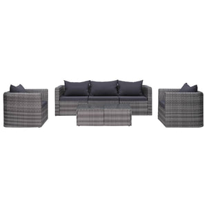 Galleria Design 6 Piece Garden Sofa Set with Cushions & Pillows Poly Rattan Grey