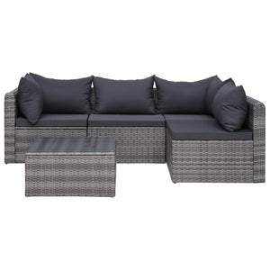 Galleria Design 5 Piece Garden Sofa Set with Cushions & Pillows Poly Rattan Grey