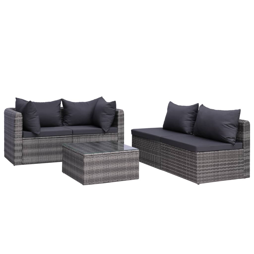 Galleria Design 5 Piece Garden Sofa Set with Cushions & Pillows Poly Rattan Grey