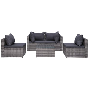 Galleria Design 5 Piece Garden Sofa Set with Cushions & Pillows Poly Rattan Grey