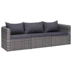 Galleria Design 3 Piece Garden Sofa Set with Cushions Grey Poly Rattan