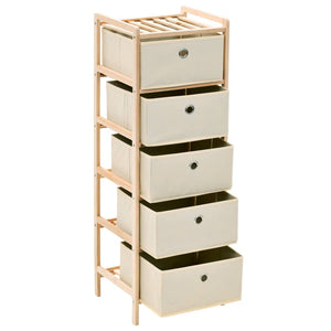 Galleria Design Storage Rack with 5 Fabric Baskets Cedar Wood Beige