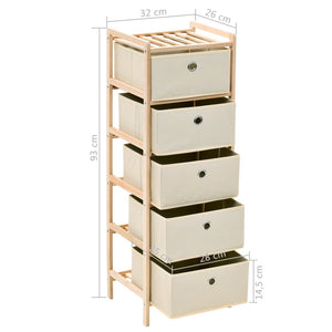 Galleria Design Storage Rack with 5 Fabric Baskets Cedar Wood Beige