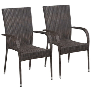 Galleria Design Stackable Outdoor Chairs 2 pcs Poly Rattan Brown