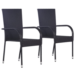 Galleria Design Stackable Outdoor Chairs 2 pcs Poly Rattan Black