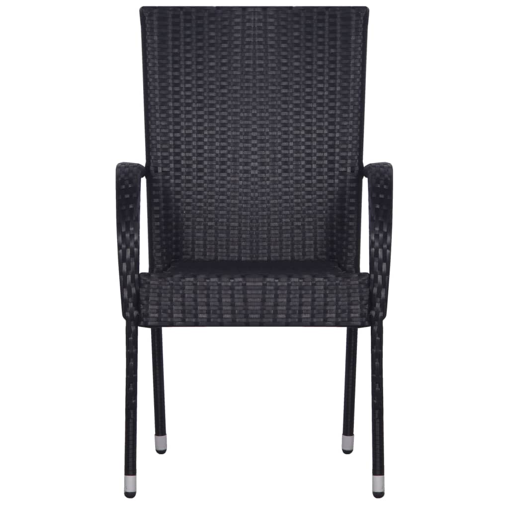 Galleria Design Stackable Outdoor Chairs 2 pcs Poly Rattan Black