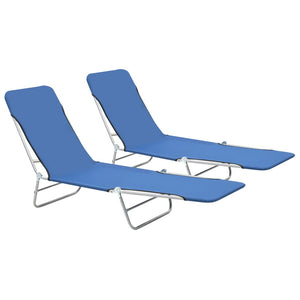 Galleria Design Folding Sun Loungers 2 pcs Steel and Fabric Blue