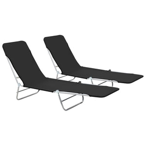 Galleria Design Folding Sun Loungers 2 pcs Steel and Fabric Black