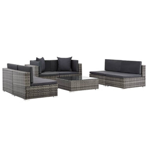 Galleria Design 7 Piece Garden Lounge Set with Cushions Poly Rattan Grey